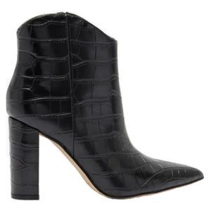 NIB Marc Fisher Black Comfort Lezari Crocodile Embossed Pointy Toe Block Bootie